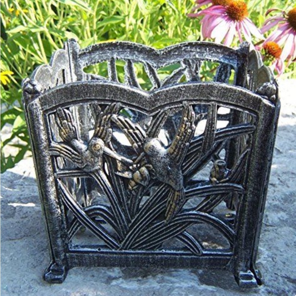 Outdoor Living Bronze Hand casted Hummingbird Square Flower Planter 8”